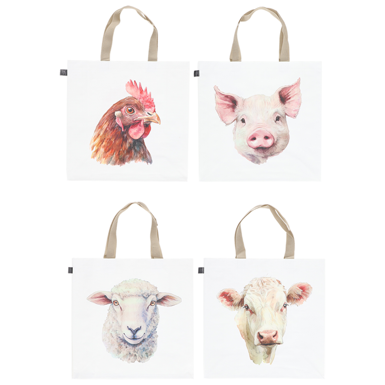 boodschappentas boerderijdieren aquarel print